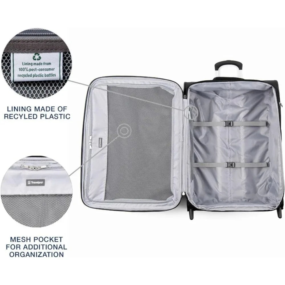Lightweight Expandable Softside Upright 2-Wheel Luggage, Unisex Suitcase, Black, Medium Size, Ideal for Travel