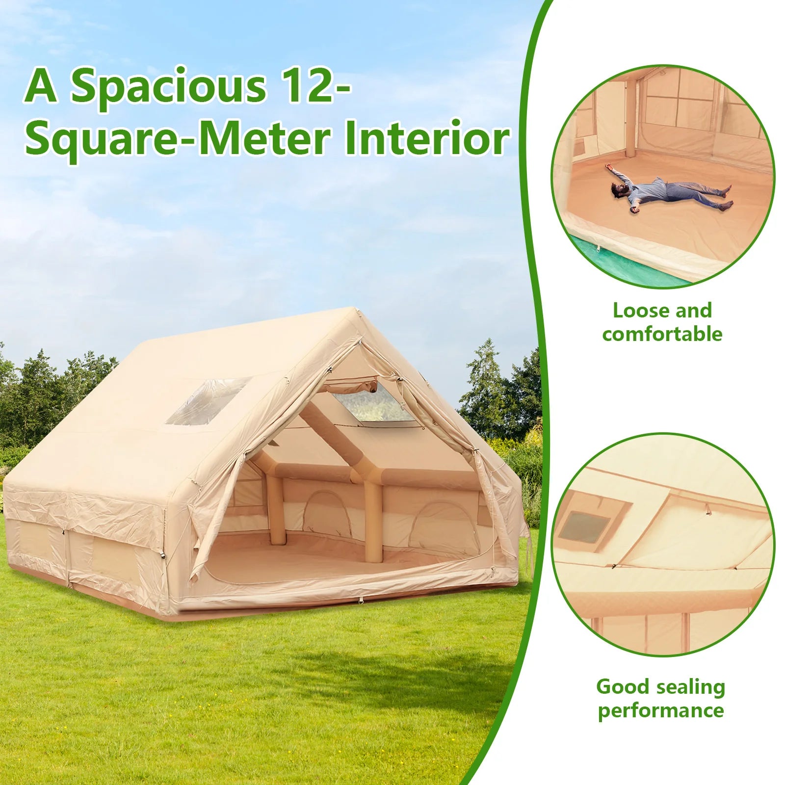 Inflatable Camping Tents with Hand Pump Air Glamping Tents Easy Setup Waterproof and Windproof Tent Cabin Tent with Window