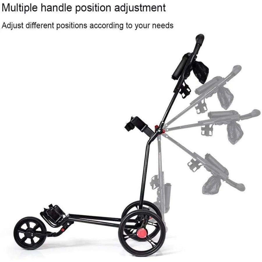Hoveroid 3 Wheel Foldable Lightweight Golf Push Cart with Foot Brake Walking Golf Cart for Golf Clubs Push Cart with Black Fini