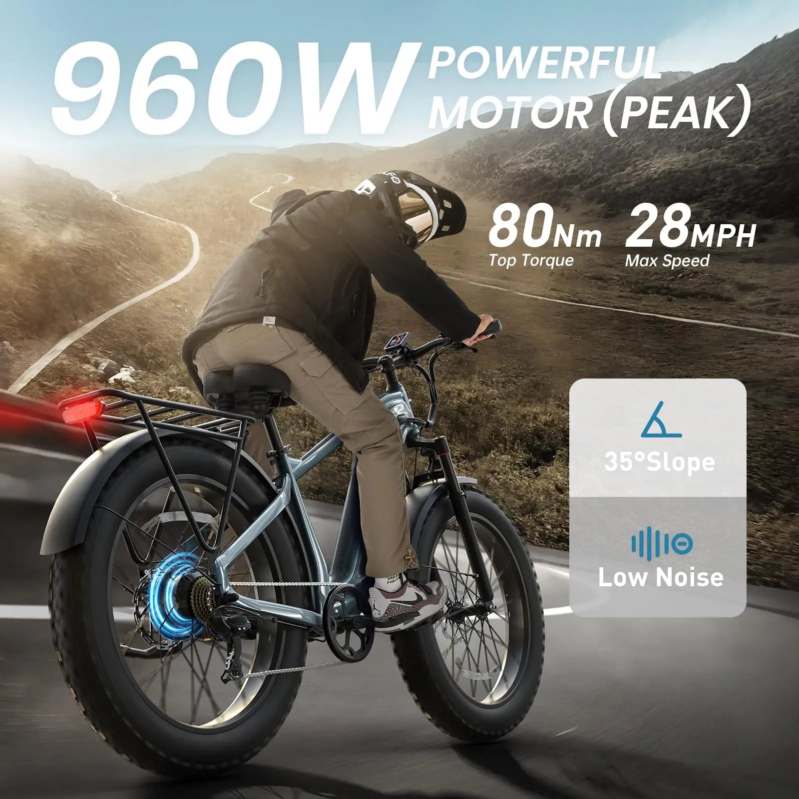 PUCKIPUPPY Beagle II Electric Bike 26"Fat Tire 80Miles Range Electric Mountain Bike 960W 48V 15AH Ebike With 2-Year Warranty