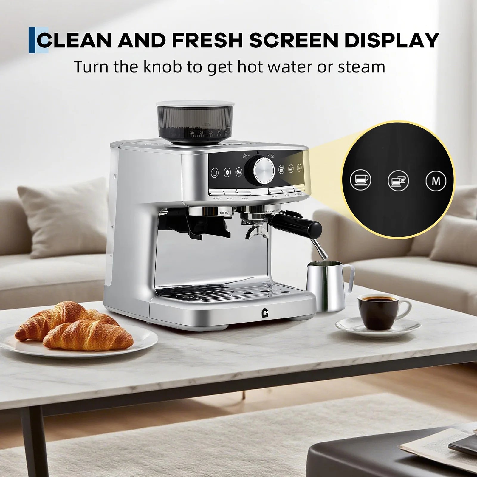 20-Bar Stainless Steel Espresso Machine With 30-Setting Grinder & Milk Frother 1.5L Removable Tank Adjustable Shot Volume