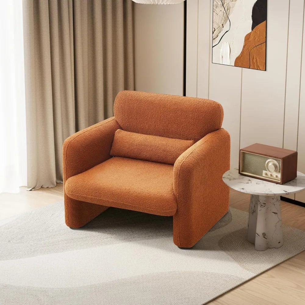 Modern Sherpa Fabric Accent Chair - Comfortable Upholstered Armchair with Waist Pillow for Leisure and Style