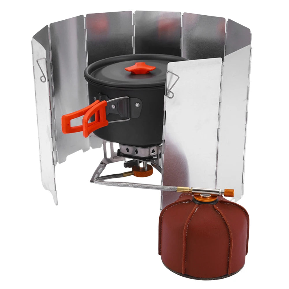 10 Plates Foldable Outdoor Stove Wind Shield Gas Stove Wind Shield Aluminum Alloy Camping Picnic Cooking Burner Windproof Screen