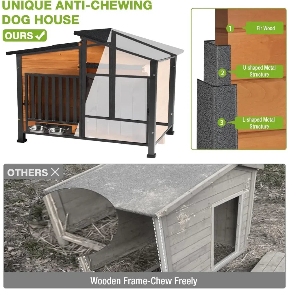 Heated Dog House Outdoor, Insulated Dog Kennel with Heating Pad for Winter,Weatherproof Dog Shelter with Anti-Chewing Metal