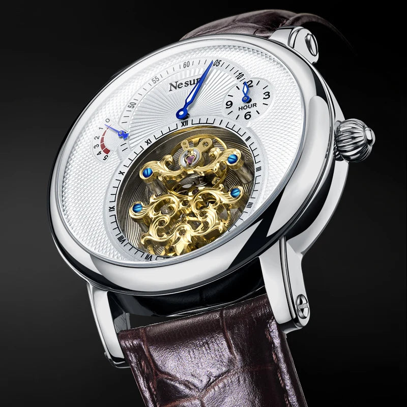 NESUN automatic mechanical men's watch, multi-functional luminous stainless steel classic business men's watch