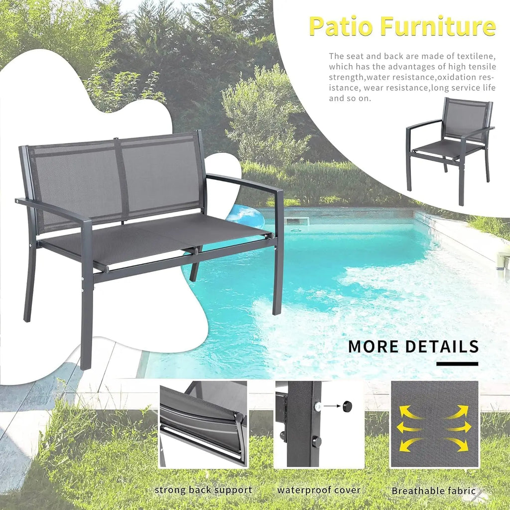 4-Piece Outdoor Patio Set with Glass Table, Loveseat & 2 Chairs for Garden, Lawn, Porch in Gray