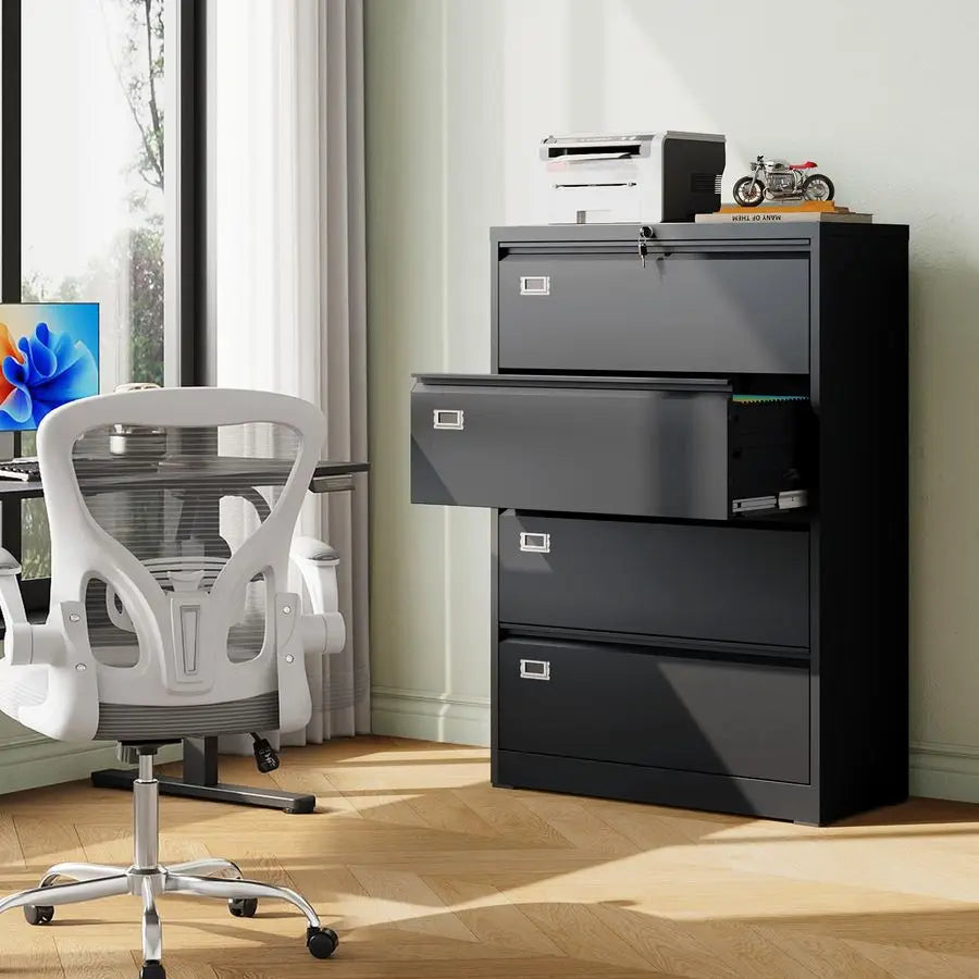 4 Drawer Lateral File Cabinet with Lock, Metal Filing Cabinets for Home Office, 16 D x 35 W x 52 H Wide Storage Organization fo