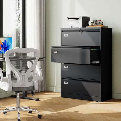 4 Drawer Lateral File Cabinet with Lock, Metal Filing Cabinets for Home Office, 16 D x 35 W x 52 H Wide Storage Organization fo