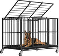 48-Inch Heavy-Duty Steel Dog Crate with Double Doors, Removable Tray, and Wheels for Indoor Use