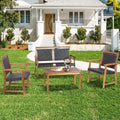 4 PCS Patio Rattan Furniture Set Acacia Wood Frame Sofa Loveseat Garden