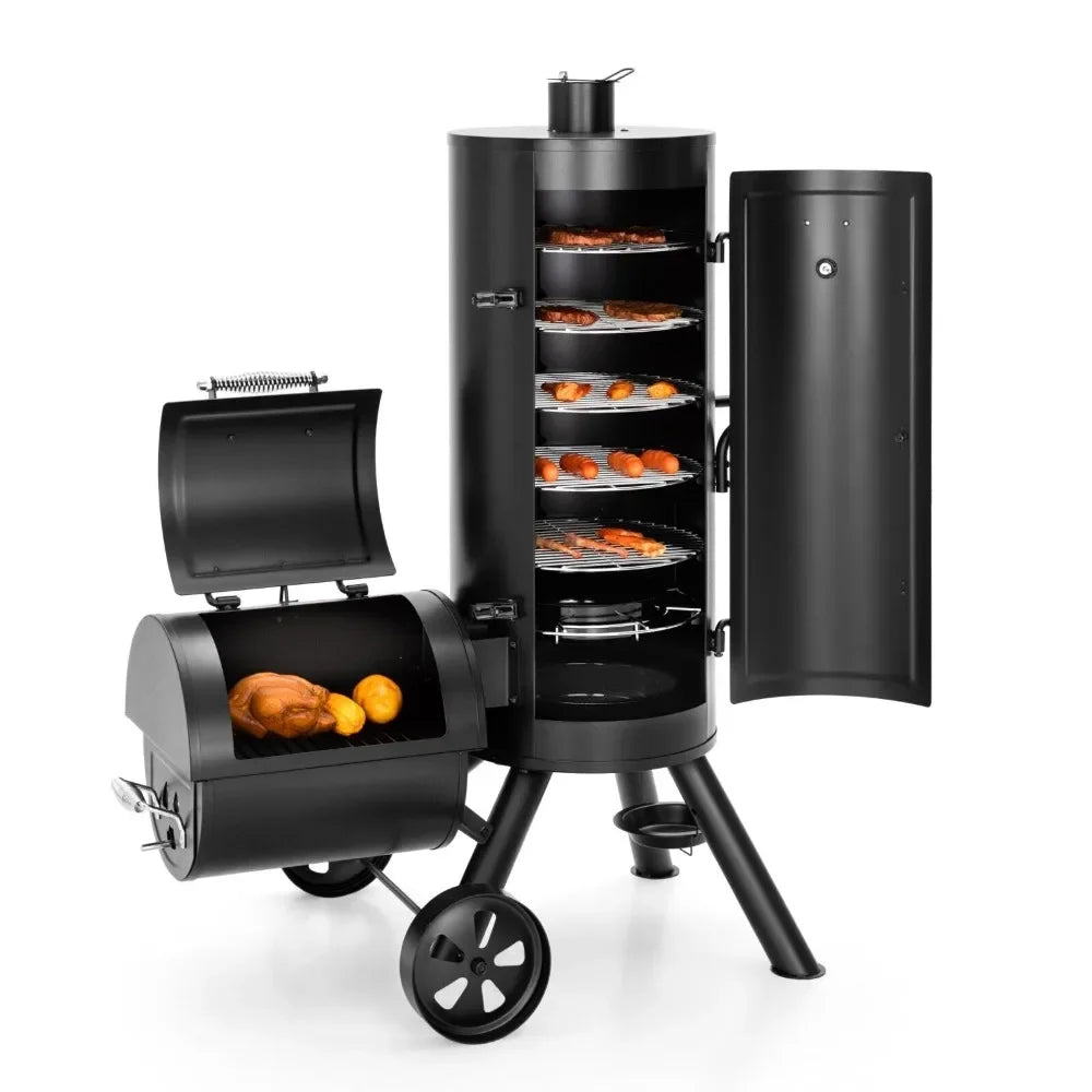 Outdoor BBQ Grill Heavy Duty Vertical Offset Charcoal Smoker Grills Extra Large