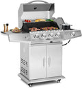 Propane Gas Grill 4 Burners with Side Burner, Stainless Steel Grill Cart with Wheels for Outdoor Patio Garden Backyard Cooking b
