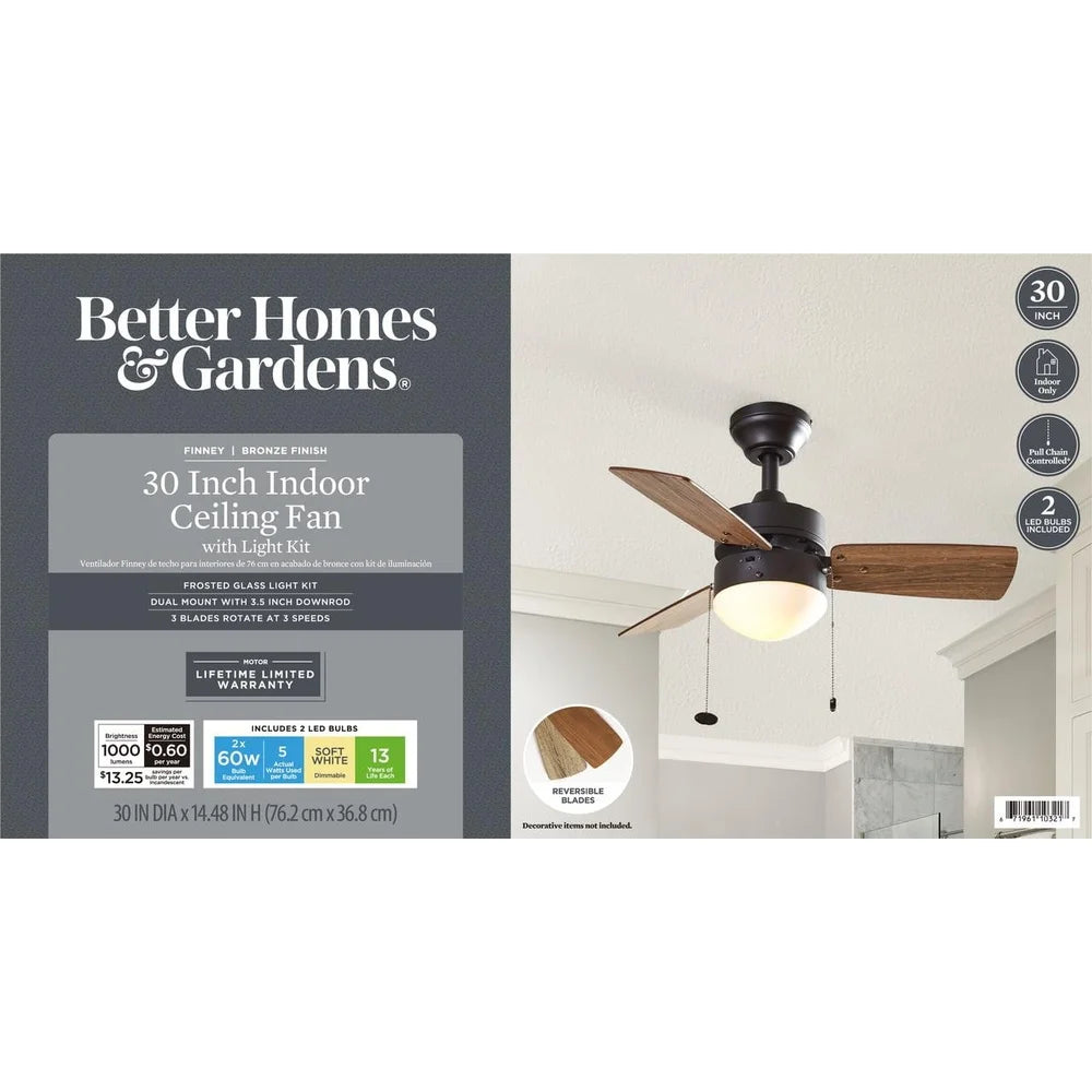 3 Pack 30 Inch Modern Bronze Ceiling Fan with Light Pull Chains Reversible Blades Indoor Quiet Performance Energy Saving