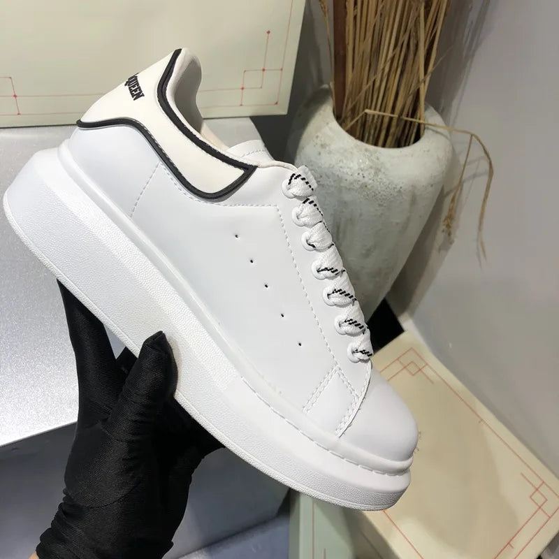 Platform White Sneakers for Women - Leather Chunky Sole Shoes, Spring Casual Fashion Sneaker, Elevator Shoes Comfortable Daily