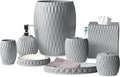 Luxury 8-Piece Grey Resin Bath Accessory Set for Vanity Countertops: Cotton Swab, Dish, Toothbrush Holder, Tumbler, Soap Pump