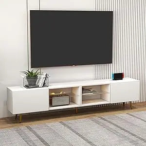 86" LED TV Stand, Modern Entertainment Center up to 75" 80" TV, Television Console Table with Storage Cabinets for Living Room,