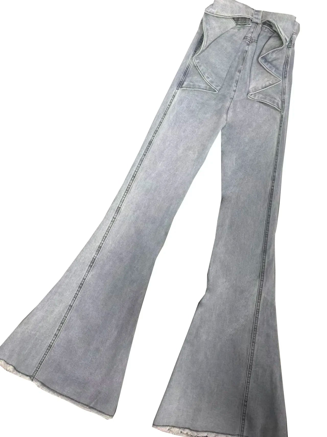 Three-dimensional butterfly jeans with a sense of design, female 2025 summer high waist and slim hip bell bottoms (small)