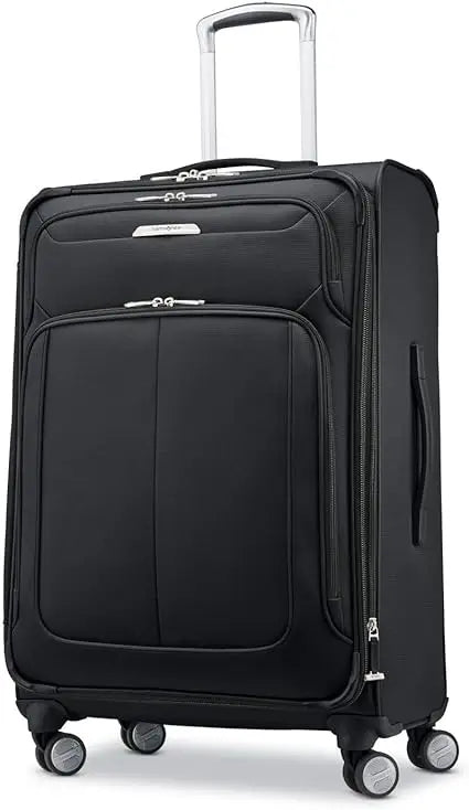 Expandable Softside Spinner Luggage with Medium Size, 25-Inch, Midnight Black, Checked Luggage for Travel