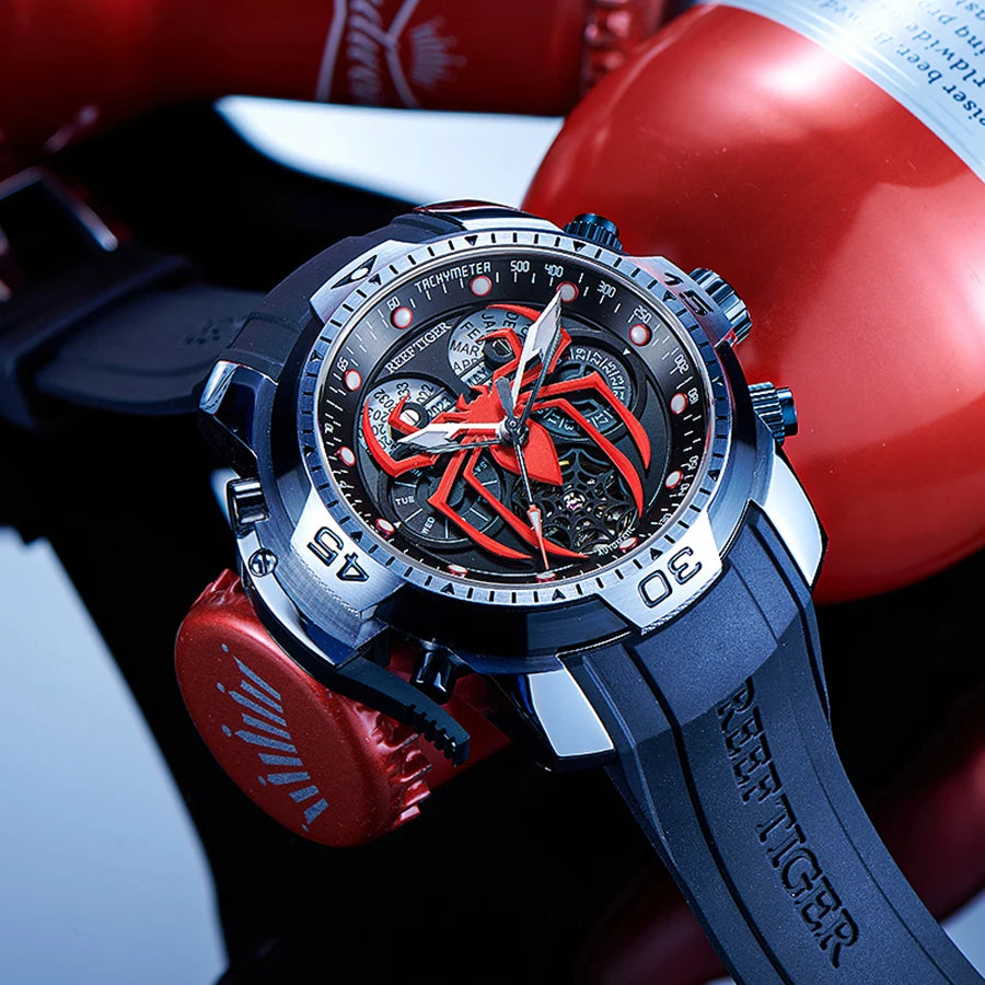 reef tiger men's mechanical watch, fully automatic multi-functional dual calendar business men's watch, men's timepiece