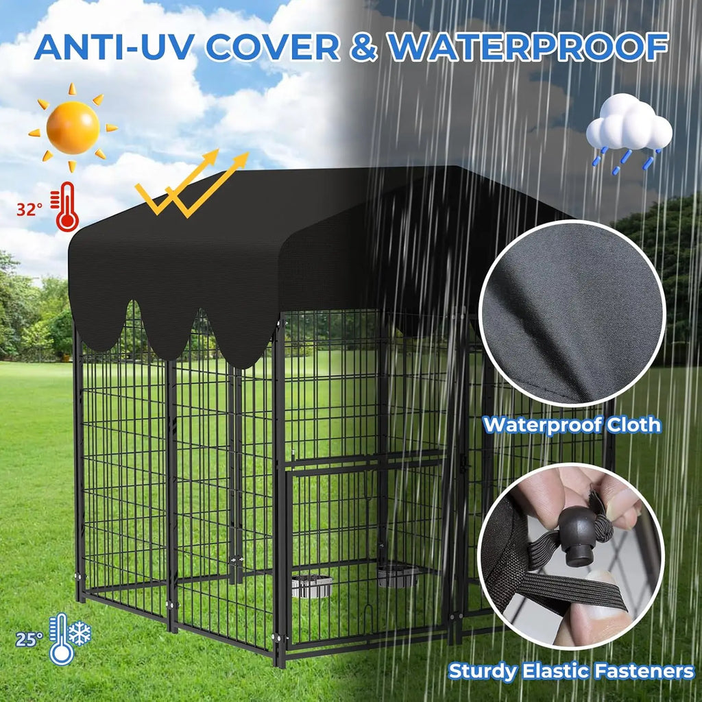 Outdoor Dog Kennel with Rotating Door, Heavy-Duty Steel Frame, Waterproof Cover for Small to Large Pets