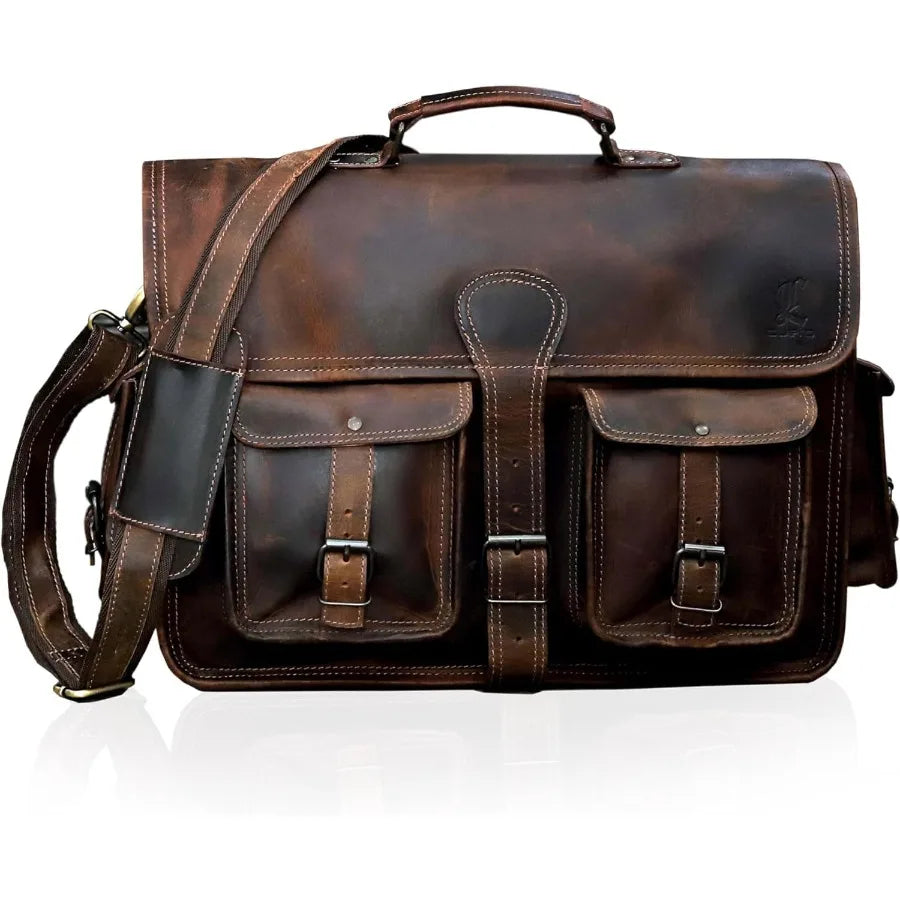 cuero Leather Messenger Bag for Men 16 Inch Laptop Crossbody Vintage Handmade Leather Shoulder Satchel Bag for Men Full Grain B