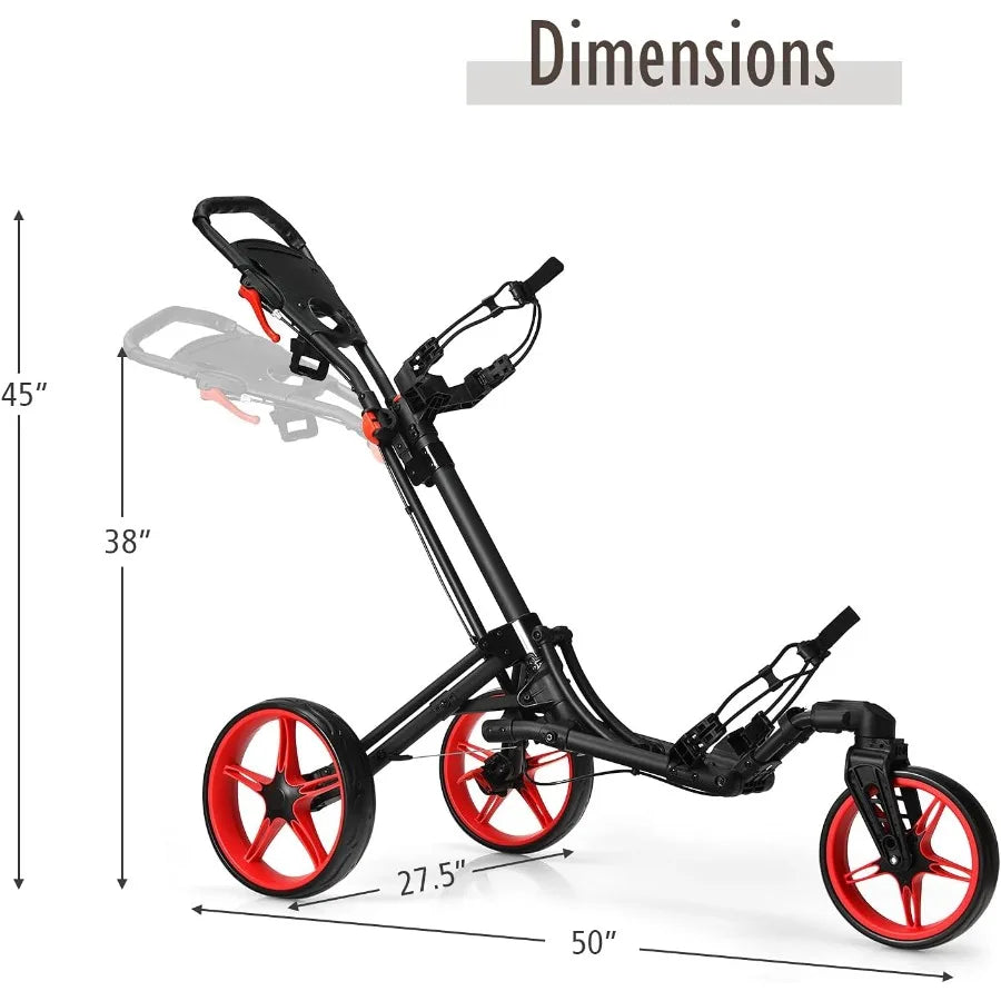 Golf Push Cart with 360 Rotating Front Wheel Aluminum Collapsible 3 Wheels Golf Pull Cart Golf Trolley w/Elastic Strap Scoreboa