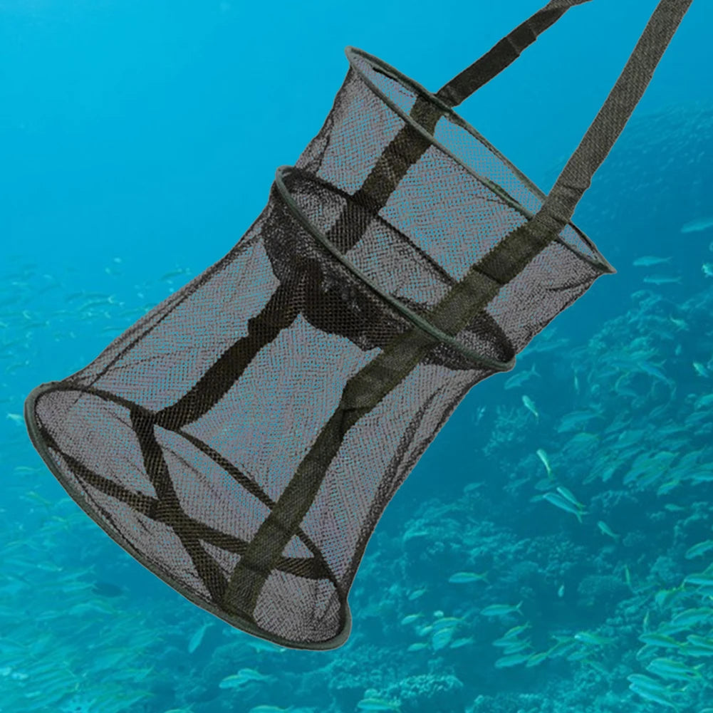Mesh Fishing Cage Portable Fishing Net Round Collapsible Fish Trap Foldable Landing Net for Crab Fish