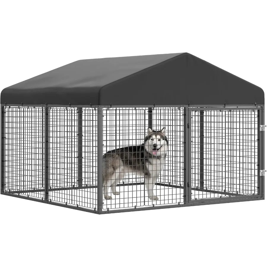 Large Outdoor Dog Enclosure Heavy Duty Dog Cage with Roof Galvanized Steel Dog Kennel Fence with Double Safety Locks 79W x 79D