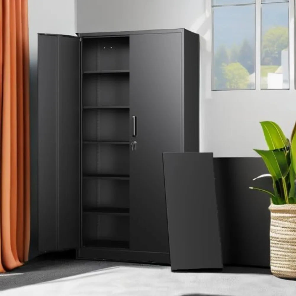 Tall Steel Storage Cabinets with Lockable Doors and Adjustable Shelves for Home and Garage Use