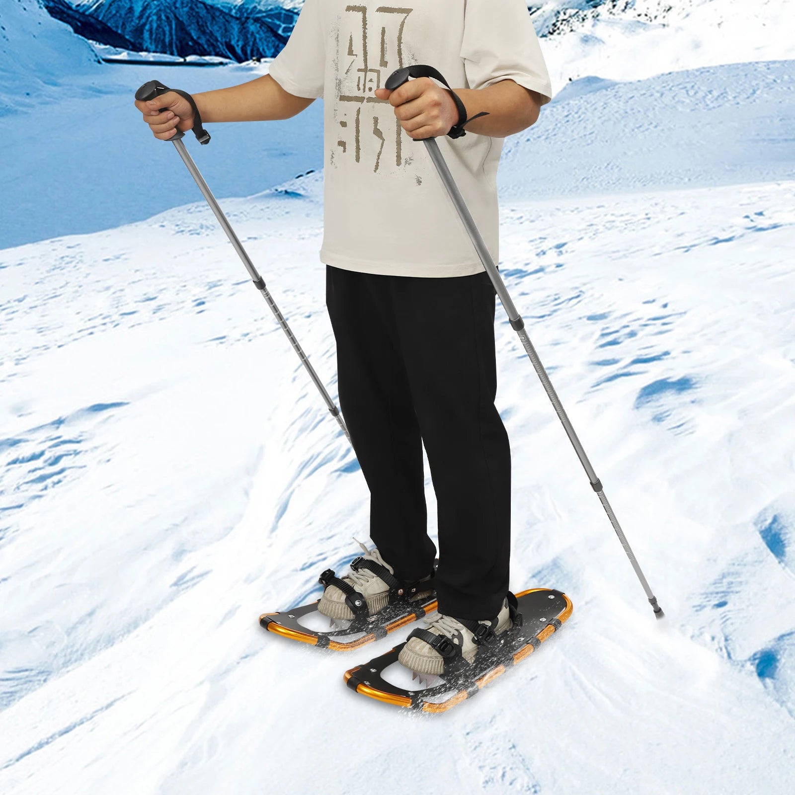 25 Inch Snowshoes with Adjustable Trekking Poles PE Aluminum Anti-Slip for Adults Men Women Outdoor Skiing