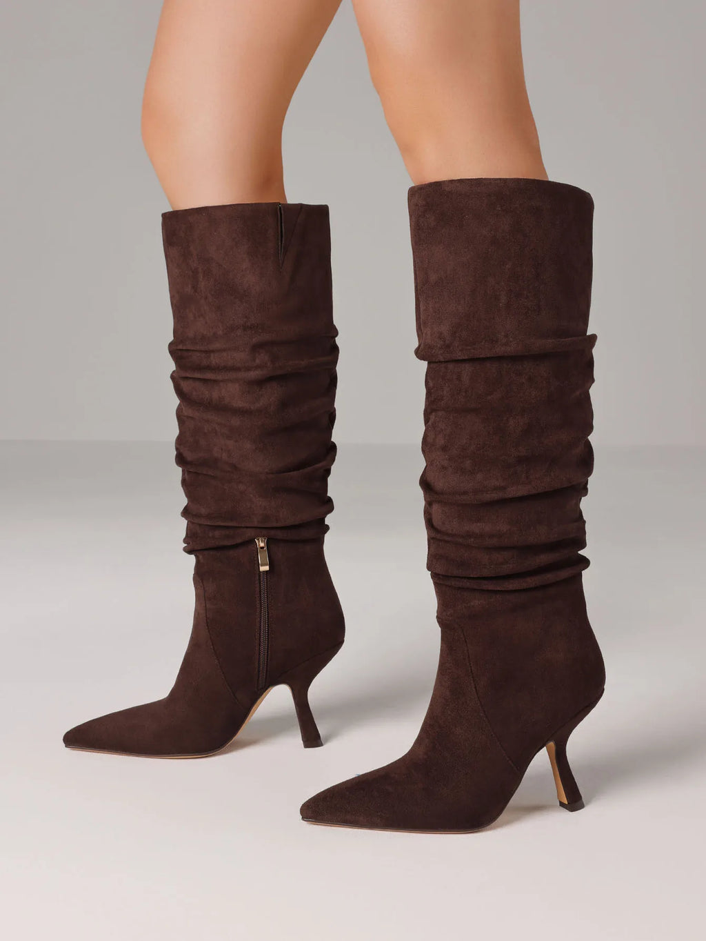 Women's Slouchy Knee High Boots Pointed Toe Stiletto High Heels Wrinkled Pleated Side Zipper Pull On Party Dress Sexy Fall Boots