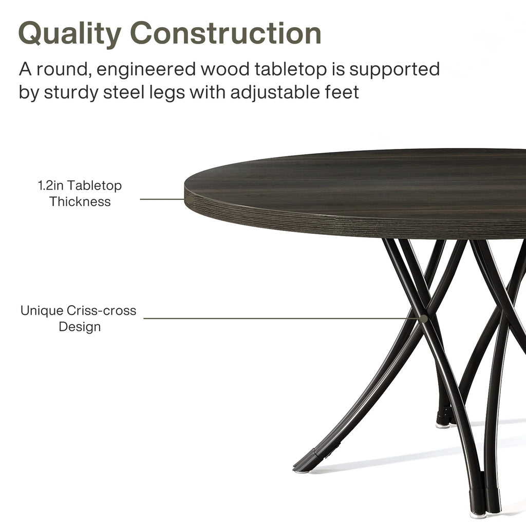 Tribesigns Round Dining Table, 47-Inch Wood Large Farmhouse and Modern Kitchen Table for 4-6 People with Gray Frame