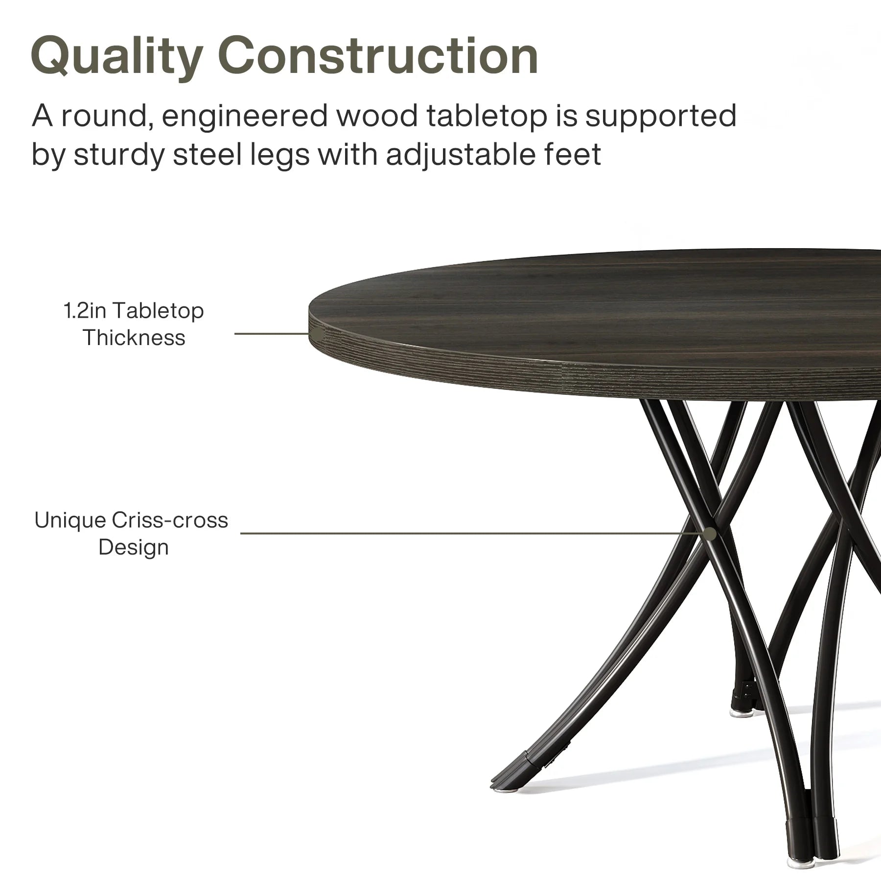 Tribesigns Round Dining Table, 47-Inch Wood Large Farmhouse and Modern Kitchen Table for 4-6 People with Gray Frame