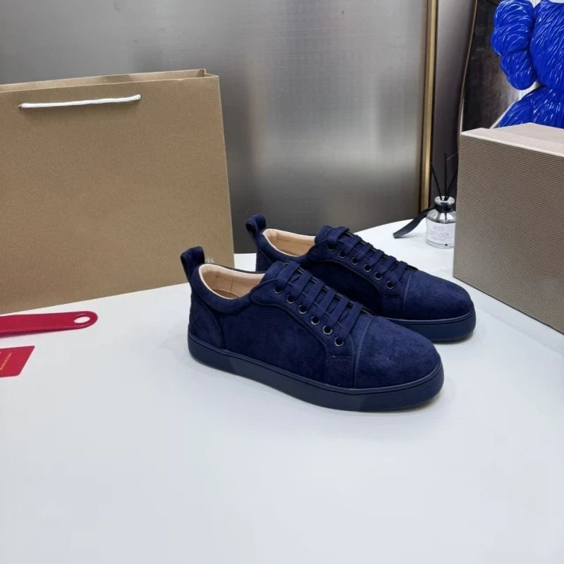 2025 New Breathable Couple Red Sole Shoes Genuine Leather Rivet Flat Casual Trendy Comfortable Unisex Footwear