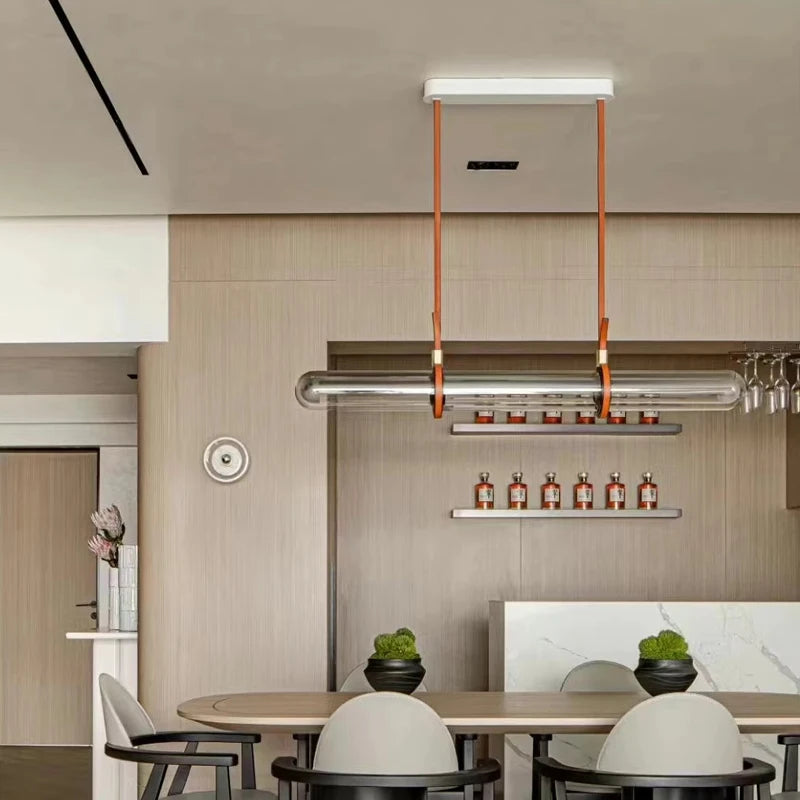 Modern Minimalist Leather Glass Designer Luxury Long Pendant Light Led For Dining Room Bar Kitchen Home Decor Lamparas Lustres