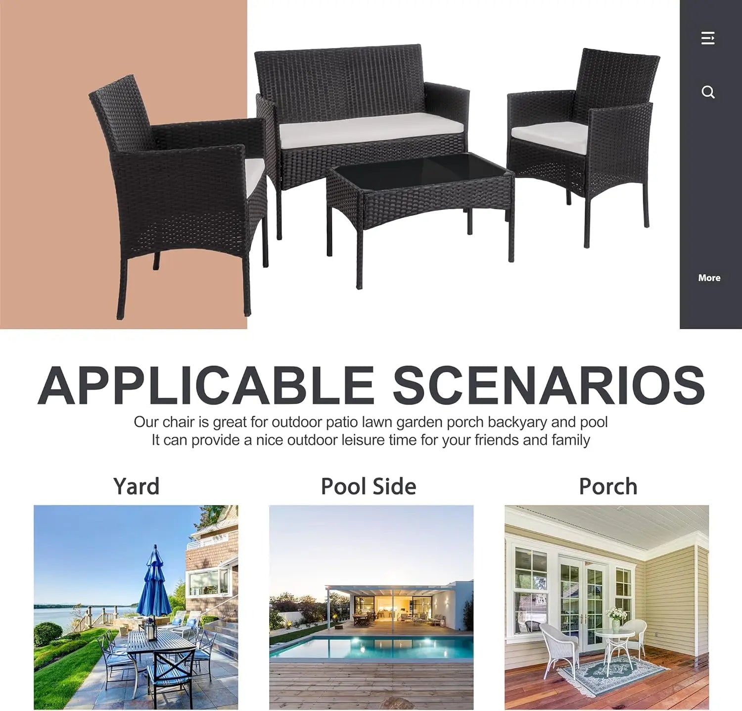 4-Piece Outdoor Patio Furniture Set with Wicker Chairs and Glass Coffee Table for Garden or Poolside