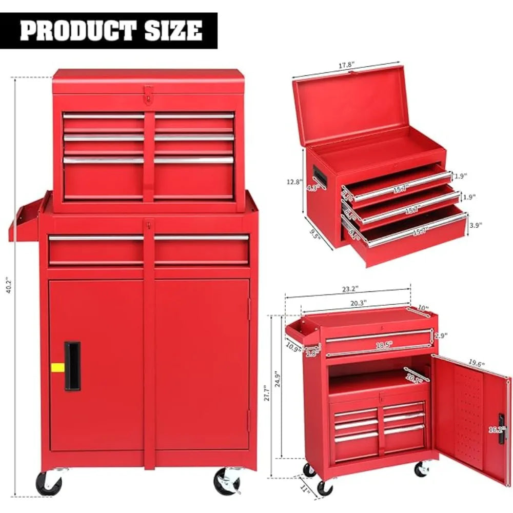 4-Drawer Rolling Tool Chest with Wheels & Lock, Tool Box with Large Storage Cabinet and Adjustable Shelf,