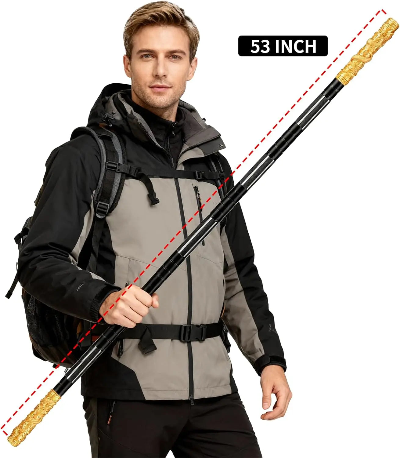 Tactical Hiking Stick, 53' Trekking Poles with Black Myth Wukong Handle, Aluminum Alloy Walking Stick for Hiking & Cosplay