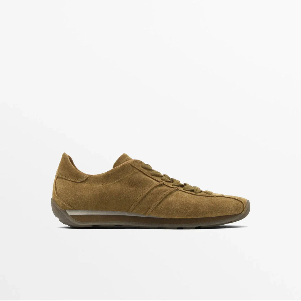 Women's Cowhide Suede Sneakers Thick Soled Lace Up Sports Shoes Daily Leisure Patchwork Comfortable Versatile Good Outside Shoes