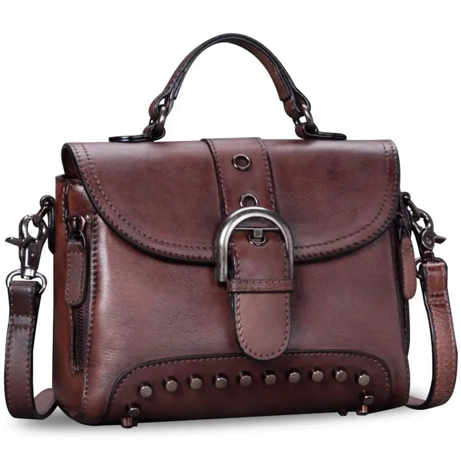 Leather Small Purses and Handbags for Women Vintage Real Leather Shoulder Bag Crossbody Purse Satchel Bags with Strap