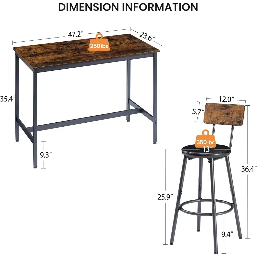 bar table and chairs set for 6, 7 pieces pub bistro table with 6 pu upholstered bar stools, 42" high top table set for restauran