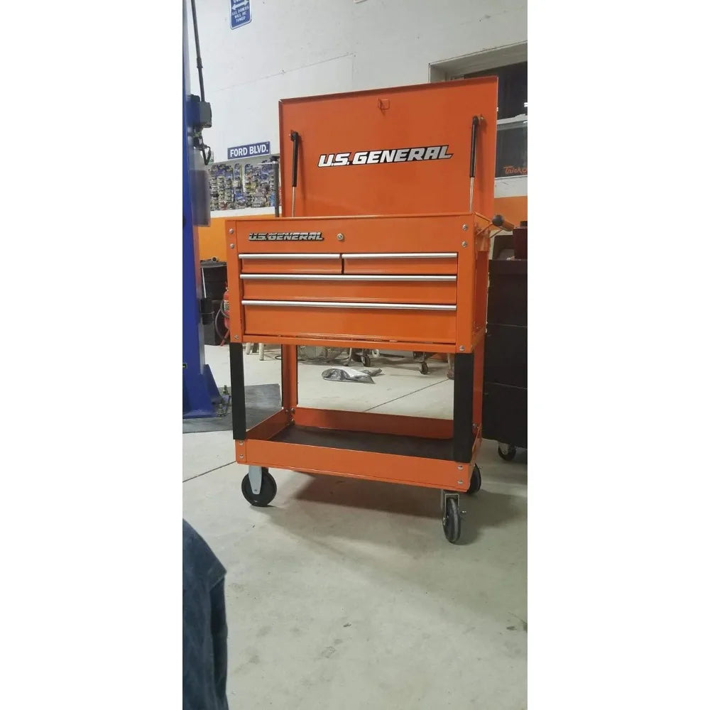 Roller Cart Tool Cabinet Storage Chest Box Glossy 4 Drawer 580 Lb. Capacity - OrangeCustomized