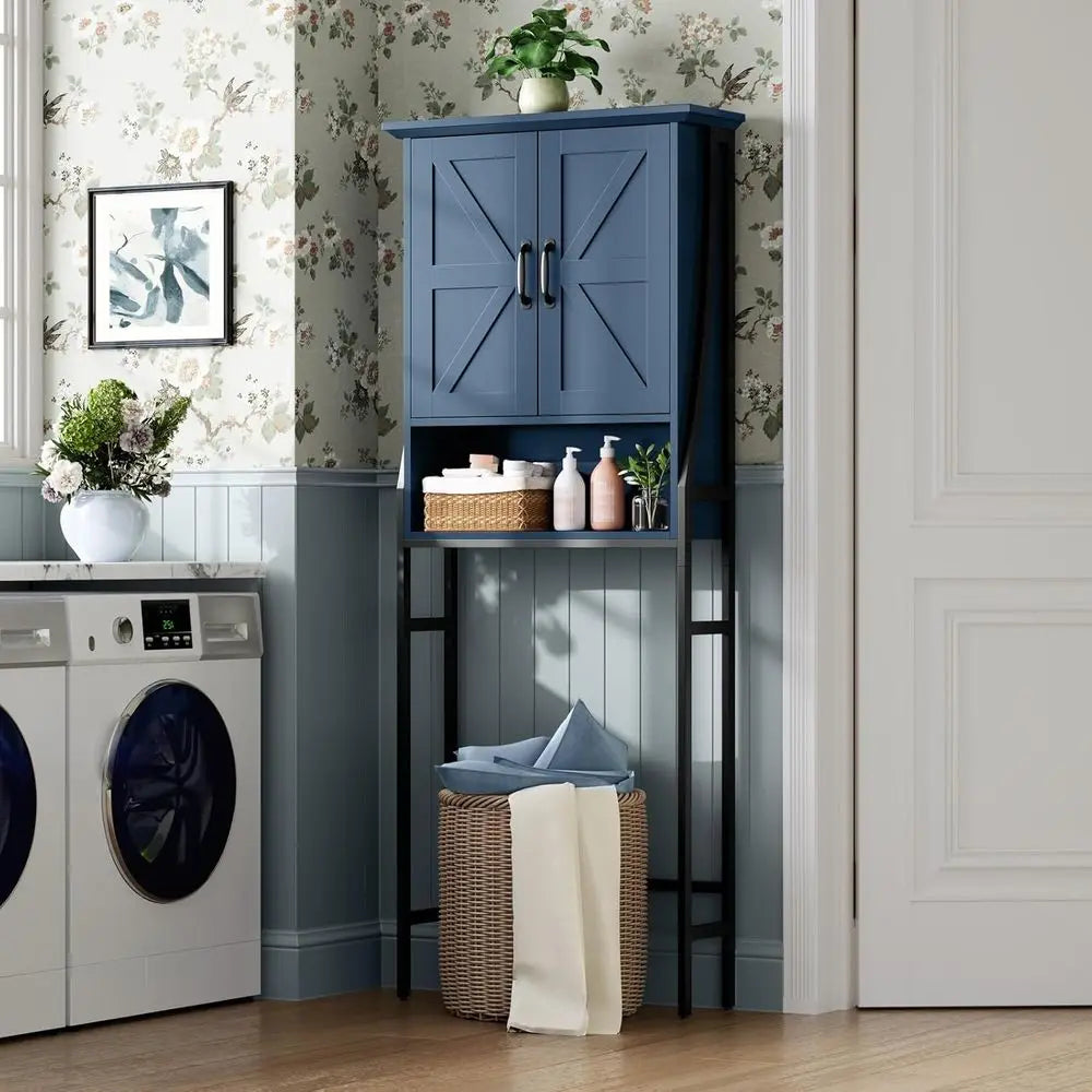 Over The Toilet Storage Cabinet, Over Toilet Bathroom Organizer with Doors, Above Toilet Storage Cabinet Spacesaver Rack, Behind
