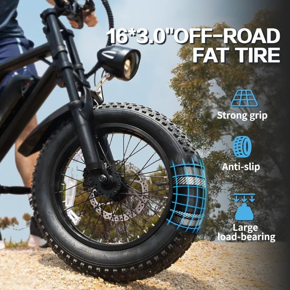 16'' Fat Tire Electric Bike for Teens/Adults 500W Motor 36V/12.8Ah Removable Battery 22MPH 40-50KM Range Small E-Bike Customized