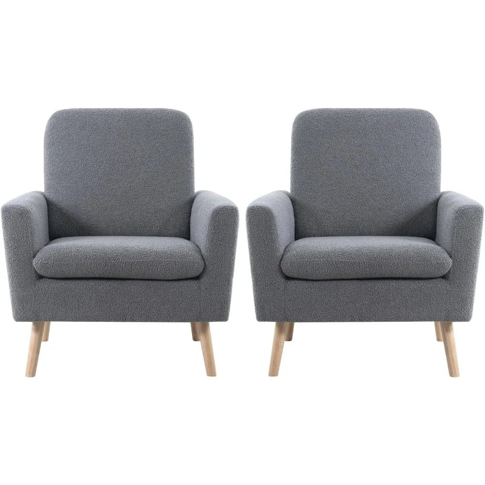 Mid-Century Modern Chair, Durable Wood Frame Accent Chairs for Living Room, Soft Teddy Fleece Accent Chair,Customized