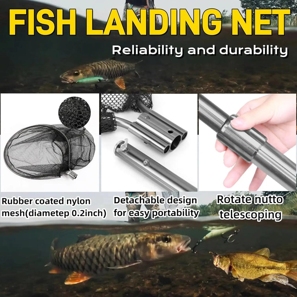 Extra Large Aluminum Fishing Net with Telescoping Handle, 20in Opening for Saltwater and Freshwater