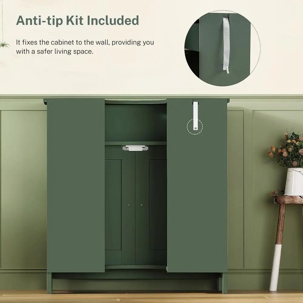 Green U-Shape Cut-Out 2-Door 1-Drawer Pedestal Bathroom Sink Storage Cabinet