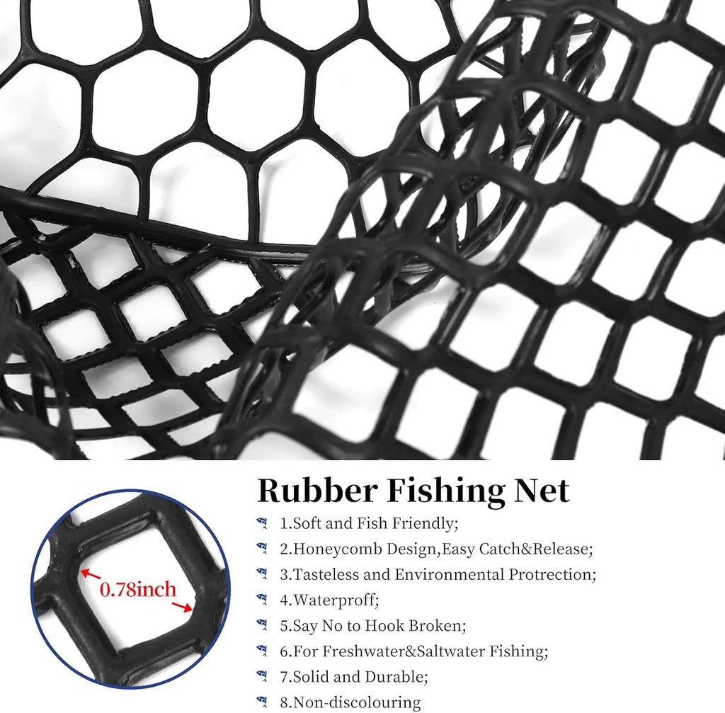 Large Folding Rubber Fishing Net with Aluminum Handle, Extends to 67 Inches for Freshwater and Saltwater