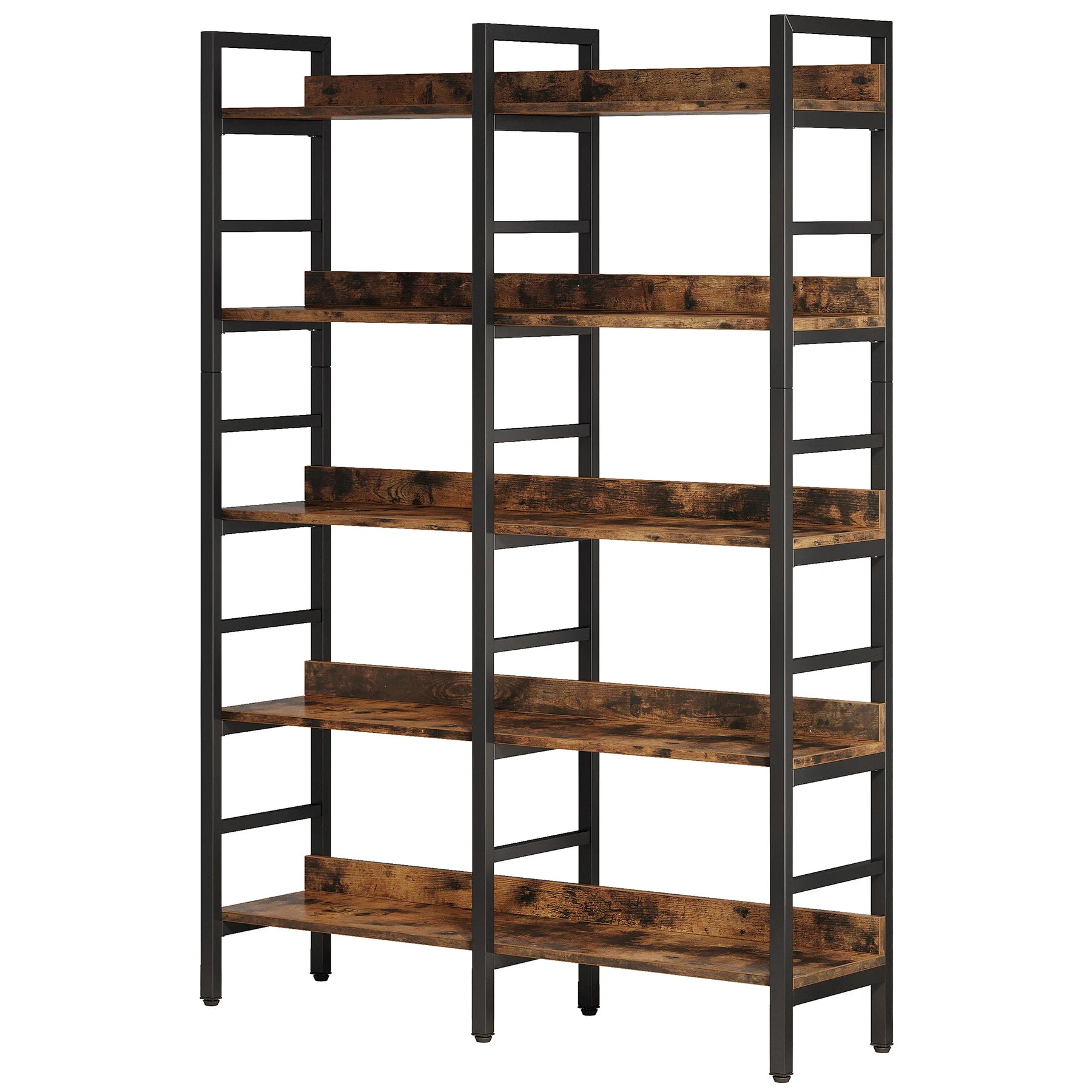 Tribesigns 5-Tier Industrial Bookshelf, 71”H x 47”W Etagere Bookcase, Freestanding Double Wide Book Shelf for Storage