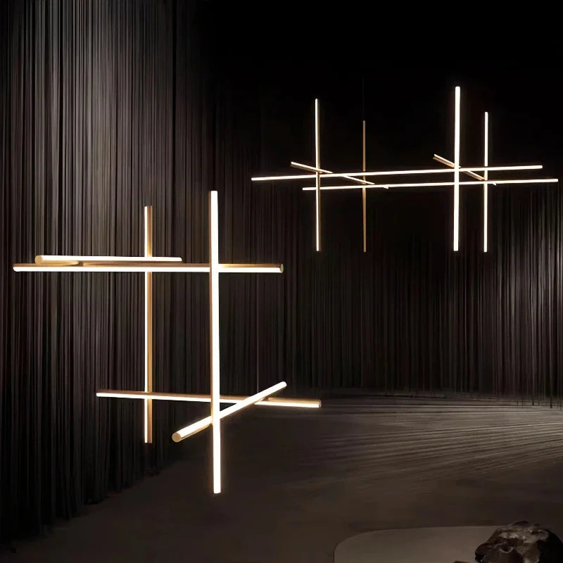 Modern LED Simple Tube Gold Chandeliers For Villa Living Room Kitchen Bar Pendant Lamps Interior Hanging Lighting Luminaires